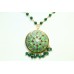 Gold Plated 925 Sterling Silver Green Enamel round Pendant Earring Bead chain